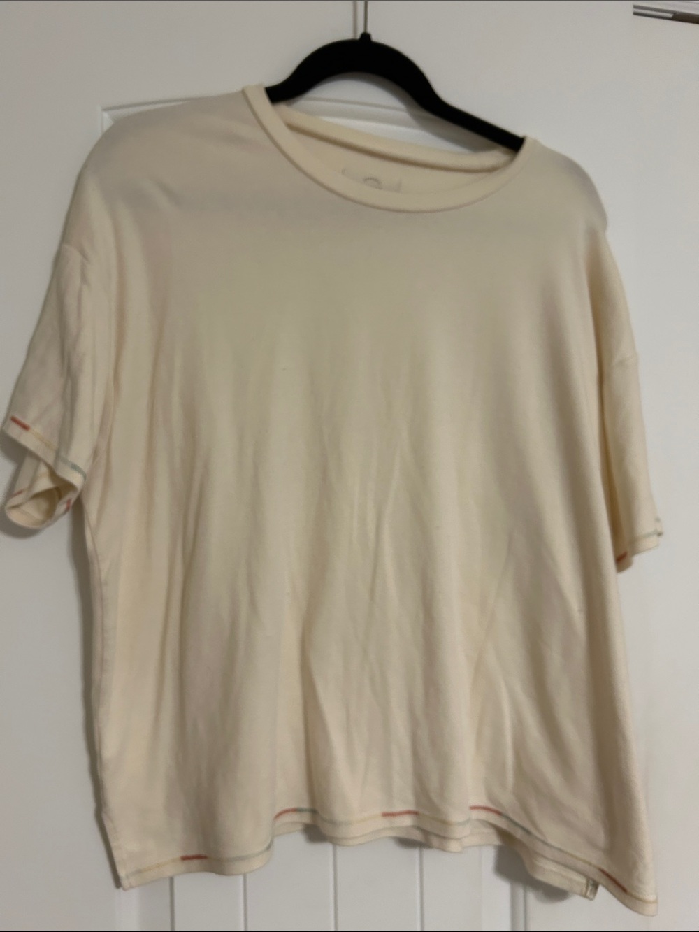 Madewell Light Cream Short-Sleeve Crew Tee and short set.